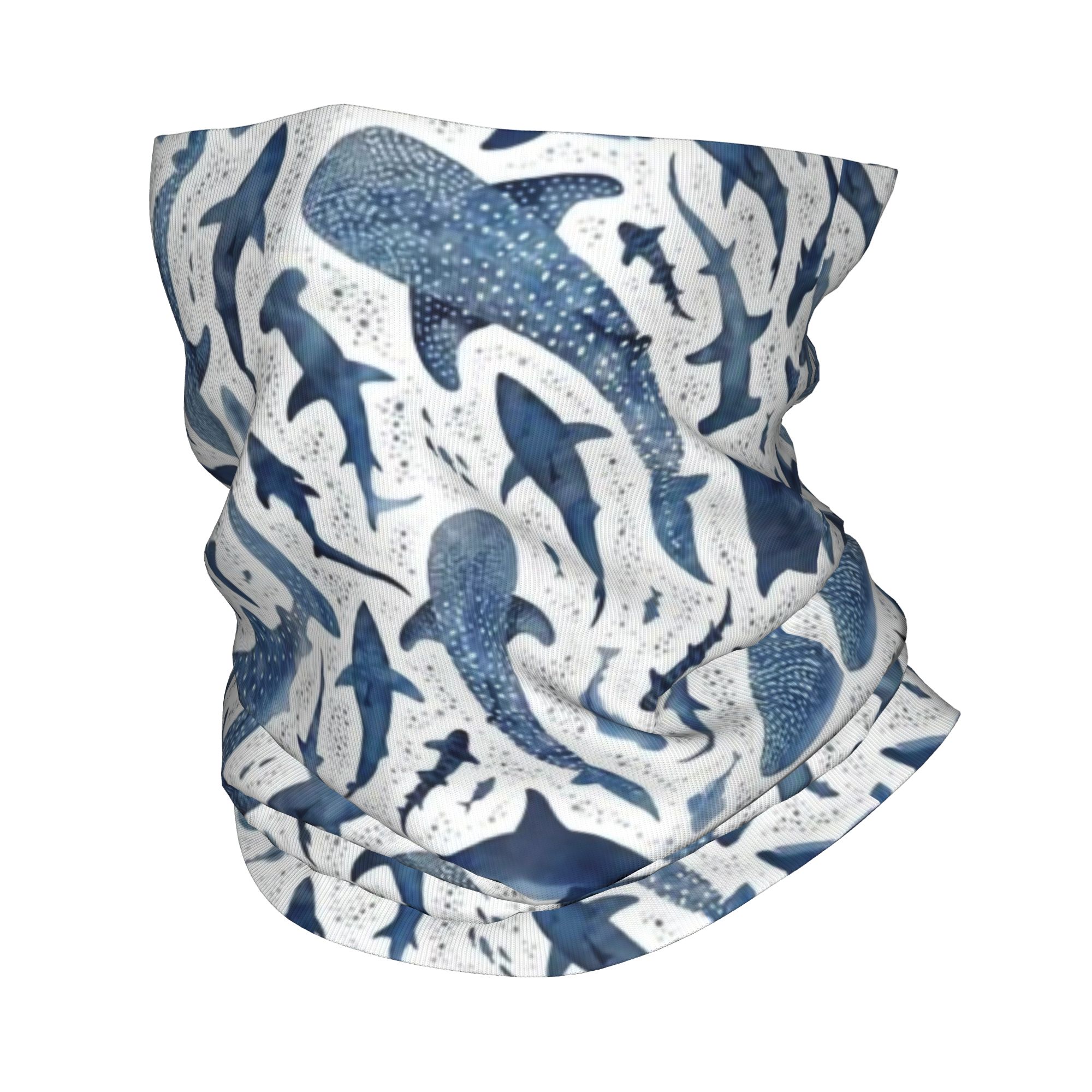 Neck Gaiter Face Cover - Personalizzato blu acquerello squalo bandana collo